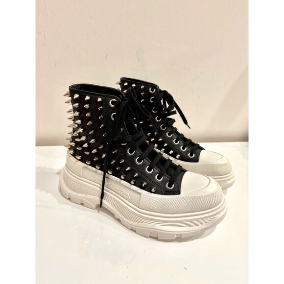 Alexander McQueen Tread Slick Leather Lace-Up Chunky Boots Black/White EU 39.5 - Picture 5 of 9